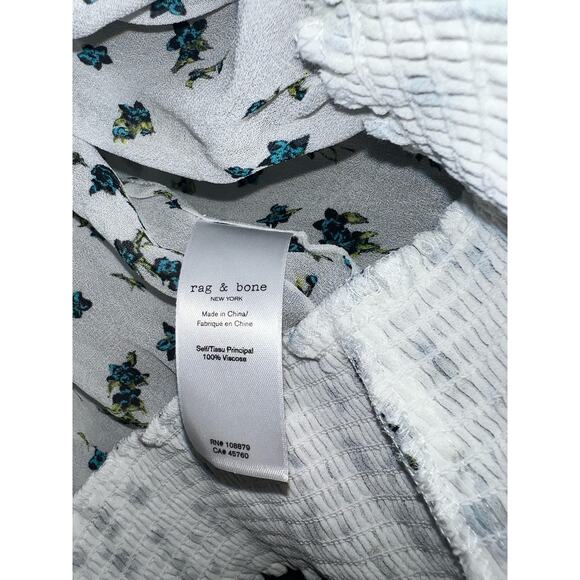 Rag & Bone Calista Stretchy smocking white floral blouse - size XL - Picture 7 of 11